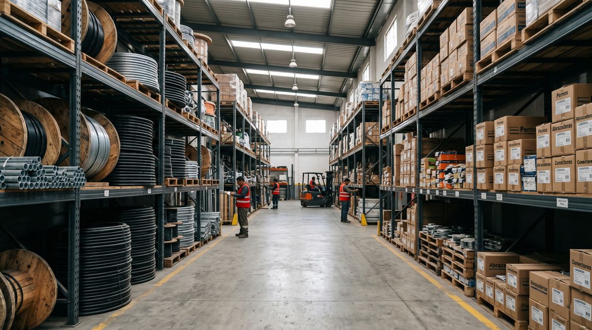 Almacén con stock dedicado y pallets etiquetados