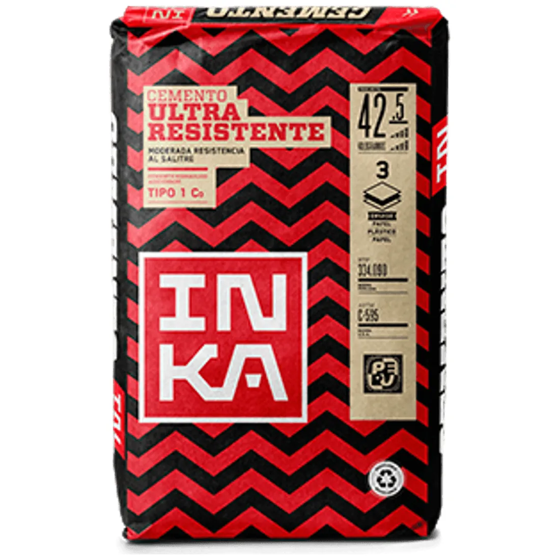 Bolsa de Cemento Portland Tipo ICo de 42.5 kg con especificaciones técnicas impresas